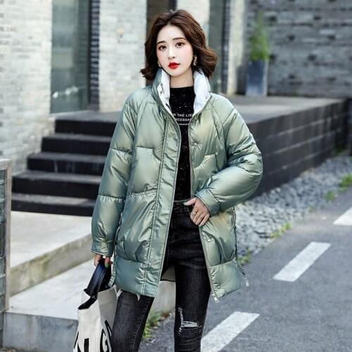 Stand Collar Winter Womens Thick Cotton Padded Jacket Glossy Warm Long Puffer Coat for Female Plus Size Zipper Parkas Outwear