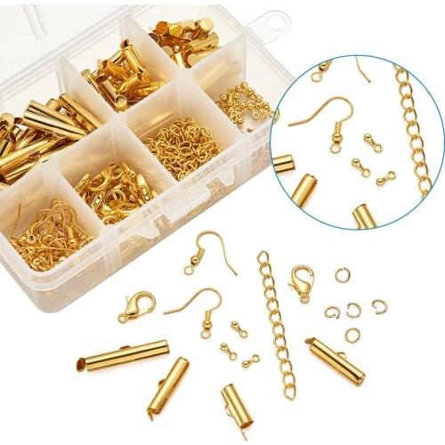 1Box Crimp Slide On End Clasp Tubes with Twist Extender Chain Jump Ring Lobster Claw Clasps Hook Diy Necklace Bracelet Connector