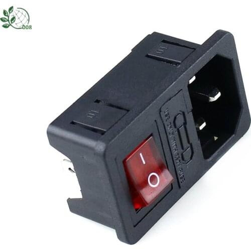 1pcs with 10A fuse ! Red Rocker Switch Fused IEC 320 C14 Inlet Power Socket Fuse Switch Connector Plug Connector 4 pin