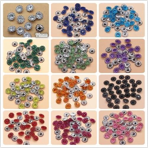 200PCS 11mm Acrylic Rhinestone Round Sunflowers Pointback Stone DIY Craft Decoration