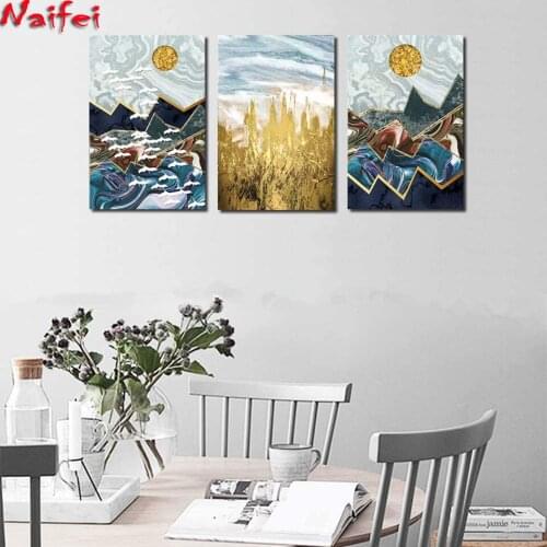 3 pieces 5D Diy Diamond Painting abstract mountain and cloud landscape Diamond Mosaic Full Square round drill Diamond Embroidery