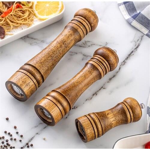 5/8/10 Inch Handheld Wooden Seasoning Mills Multi Purpose Classic Oak Pepper Grinder with Ceramic Grinding Core for Kitchen