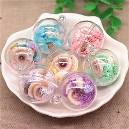 5pcs 3cm Transparent Plastic Openable Ball with Shiny Sequin Seashell Conch DIY Christmas Tree Decorations/Jewelry Pendant