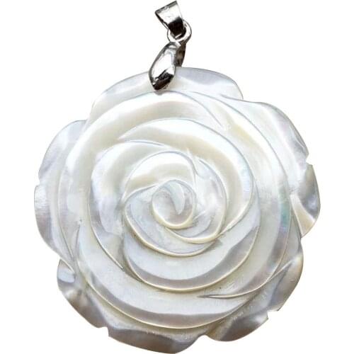 Free Shipping Fashion Jewelry 34mm White Mother of pearl Shell Flower Art Women Pendant Bead 1pcs C9208