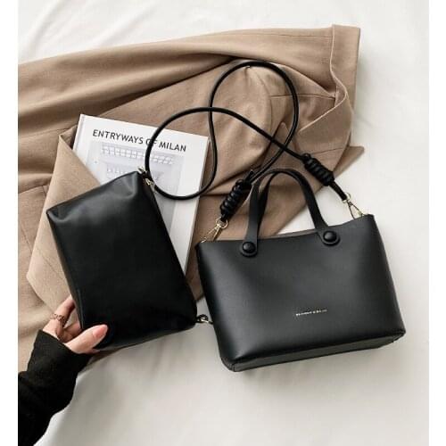 2 Piece Set Bags For Women Versatile Designer Luxury Handbag Soft PU Leather Shoulder Bag Vintage 2021 Summer New Solid Tote Bag