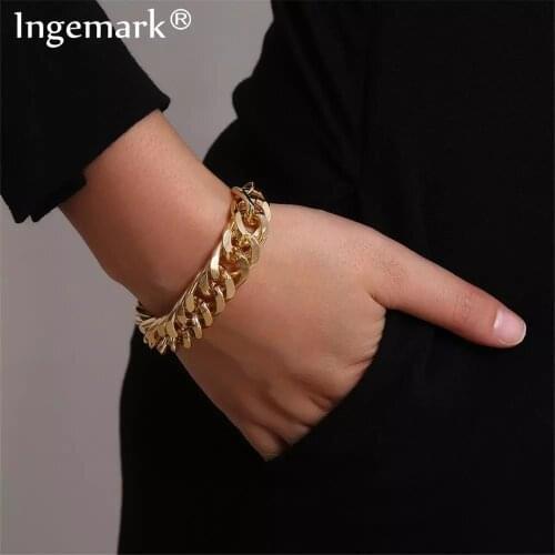 Ingemark Punk Miami Cuban Snake Chain Bracelet Bangle Accesorios Mujer Boho Heavy Metal Chunky Lock Bracelets for Women Jewelry