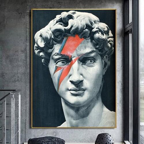 Black White Sculpture of David Head Canvas Paintings on The Wall Art Posters and Prints Wall Art Canvas Pictures for Living Room