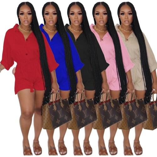 Chiclover Women Clothing Shorts Rompers Wholesale Items Casual Shirt Jumpsuit Elastic Waist Buttons Sweet Ruffles Jump Suits