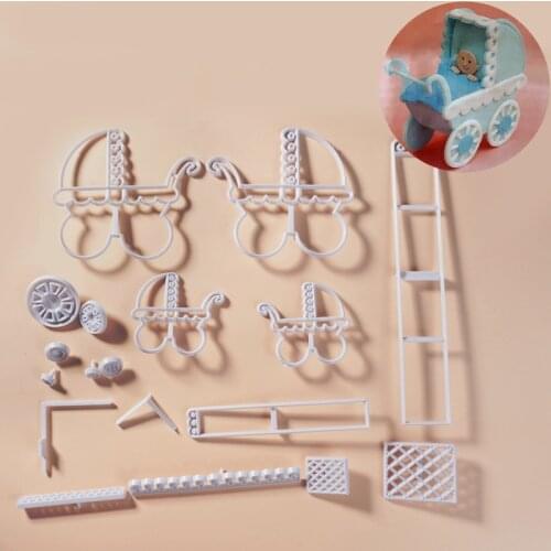 Baby Carriage Cookie Cutter Plastic Biscuit Knife Baking Fruit Cake Kitchen Tools Mold Embossing Printing