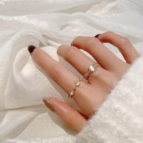 JUWANG Korean Luxury Copper Finger Rings Jewelry Opal Mosaic Adjustable Sexy Opening Ring For Women Girls' Valentines Day Gifts