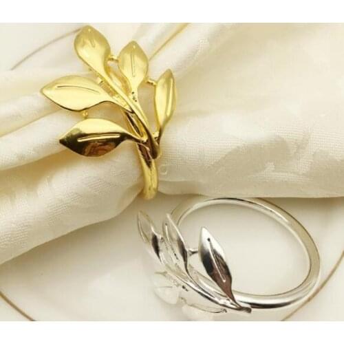 Leaf Shape Napkin Ring Gold Silver Leaves Metal Napkin Buckle Cloth Napkin Ring Wedding Banquet Table Decoration