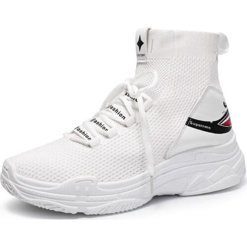 New High Top Shark Sneakers Mens Shoes Red Knit Upper Breathable Sneakers Unisex Running Shoes Women Platform Footwear