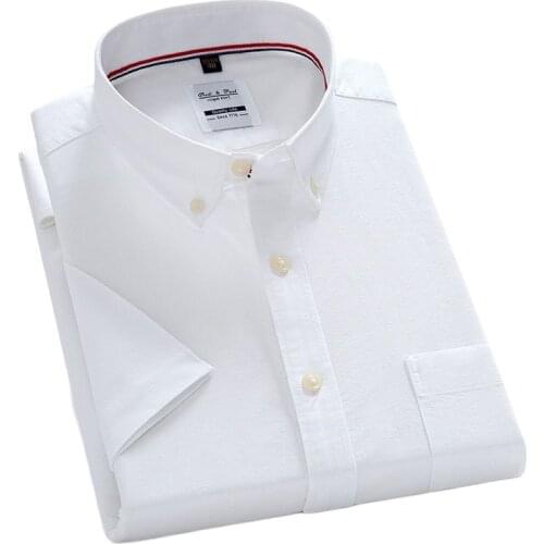 Summer 100% Cotton Shirts for Men Short Sleeve Button Collar Casual Solid Mens Shirt Striped Checkered Regular Fit Business tops