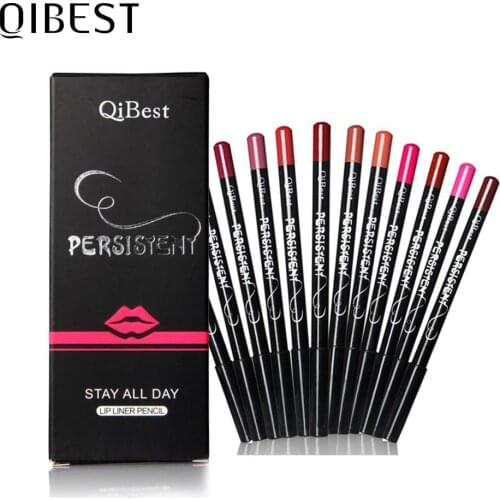 QIBEST Matte Lip Liner Lip Makeup Long-lasting Lip Pencil Matte Lipliner 12Colors Waterproof Lipstick Cosmetics Lip Liner Set