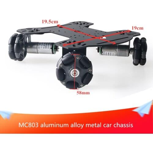 MC803 Aluminum Alloy Metal Chassis Car 58mm Omnidirectional Wheel with 4pcs DC Motors DIY Smart RC Black Metal Chassis