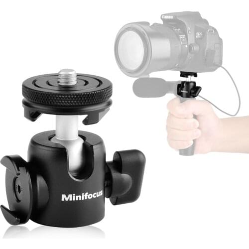 Mini Ball Head with Cold Shoe Mount 1/4" Screw Hot Shoe for Gopro DSLR Camera Smartphone Vlog Video Microphone Led Light Mount