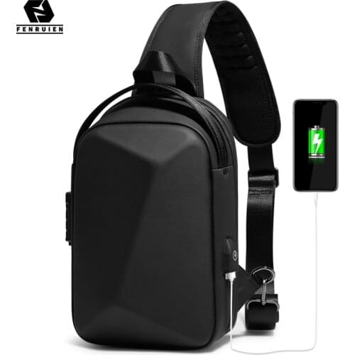 Fenruien Men Waterproof Crossbody Bag USB Charge Shoulder Bag For Men Anti Theft Multifunction Short Travel Messenger Chest Pack