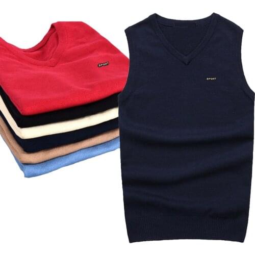 2019 Factory Direct mens clothing autumn and winter mens v-neck vest casual knitted sleeveless 100%cotton wool sweaters