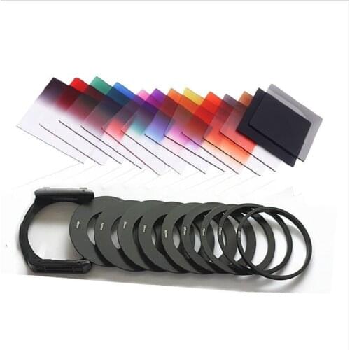 21in1 Set 11 pcs Square Gradual ND Color filter kit+9 metal Rings+ filter holder For Cokin P Series Camera