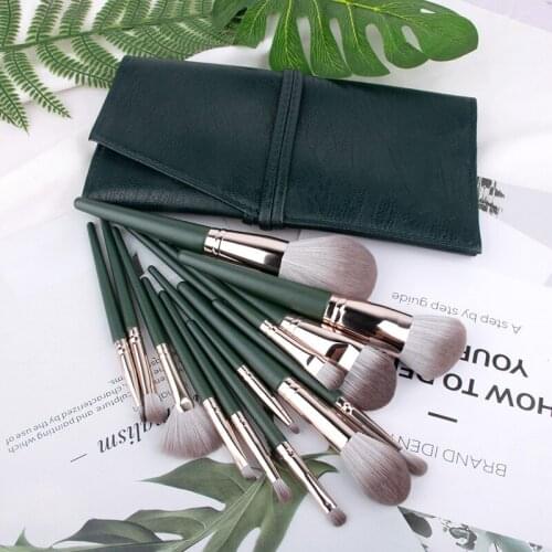 YXN New 14Pcs Green Professional Makeup Brushes Set Eyeshadow Blending Powder Foundation Eyebrow Brushes Face Eye Cosmetic Tools