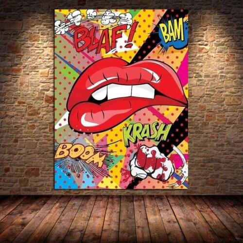 Canvas Prints Pop Culture Posters Wall Art Biting Lips Painting Fashion Pictures Nordic Home Decor Cuadros Modular Living Room