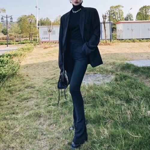 Oyasnake New Women 2021 Hot Flared Horseshoe Suit Long Pants Ladies Solid High Waist Zipper Slim Skinny Pockets Mopping Trousers