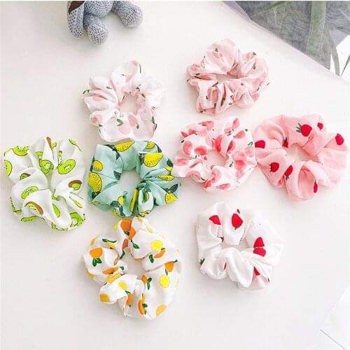 2021 New Stylish Cute Fruit Scrunchies Pink Elastic Hair Bands Green Ponytail Holder Headband High Quality Hair Accessories