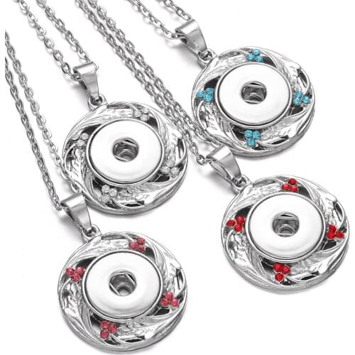 New Snap Button Jewelry Necklaces Rhinestone Crystal Round Snap Necklace Fit DIY 20MM 18mm Snap Jewelry Pendant Necklaces