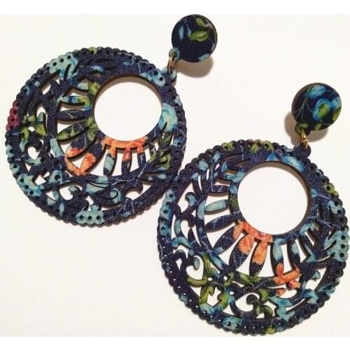 New Cloth Art Earrings Round Hollow Wood Drop Earrings Lafite Fringed Earrings Tassel Earrings Special Friendly Wooden Jewelry