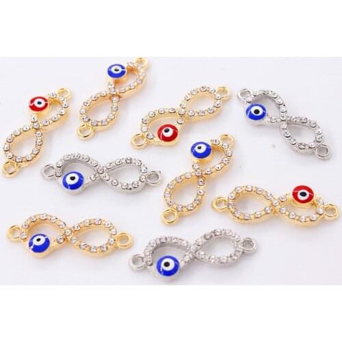 10pcs Handmade Rhinestone Blue and Red Eyes Infinity Symbol Pendants DIY Charms For Bracelet Jewelry Crafts Making 9.7*27mm P386