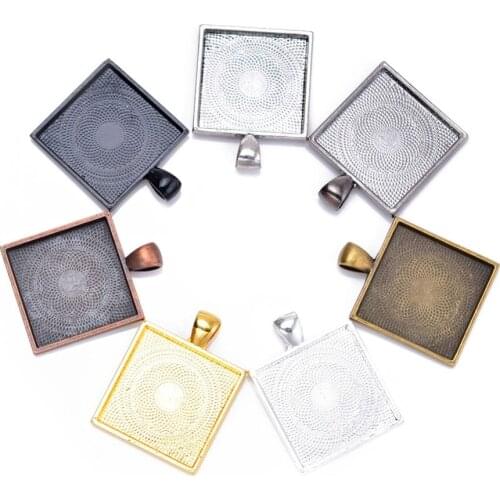 25mm 1inch Square Blank Tray Pendants Blank Bazel Settings Blank Pendant Trays For DIY Glass Cabochons Jewelry or Stickers