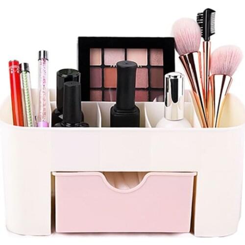 Pink Blue Portable Desktop Storage Box Plastic Scissors Makeup Organizer Jewelry Nail Polish Pen Brushes Container Tool Case