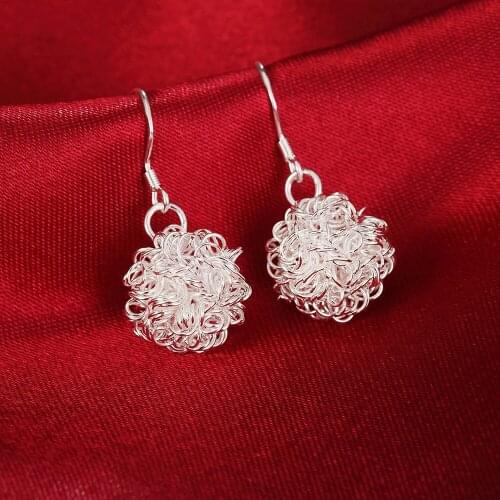 New 925 Sterling Silver Earrings Fashion temperament Women Beautiful ball net Earrings Gifts Street all-match Jewelry
