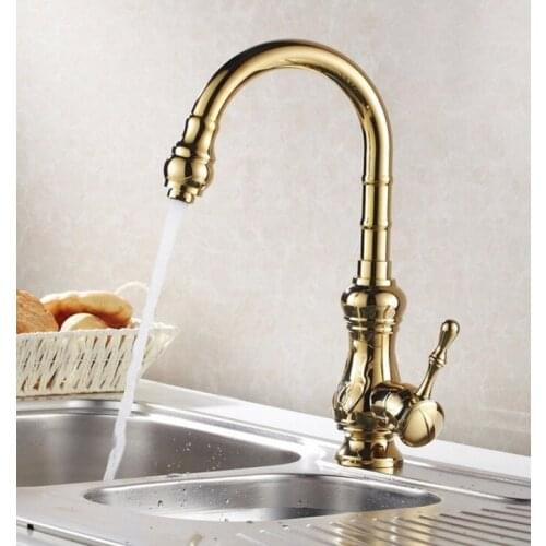 Kitchen Wet Bar Bathroom Vessel Sink Faucet Polished Gold Color Brass One Handle Swivel Spout Mixer Tap Single Hole msf069