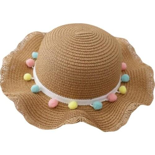SUOGRY Girl Hat 2020 Summer Cap Breathable Straw Hats Colorful Ball Sweet Princess Hat Seaside With Bag Kids Hats 2-6Y