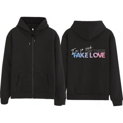 Zip hoodie Unisex hoody kpop fake love sweatshirt love yourself KPOP hoody sweatshirt XL for casual harajuku kpop hoody