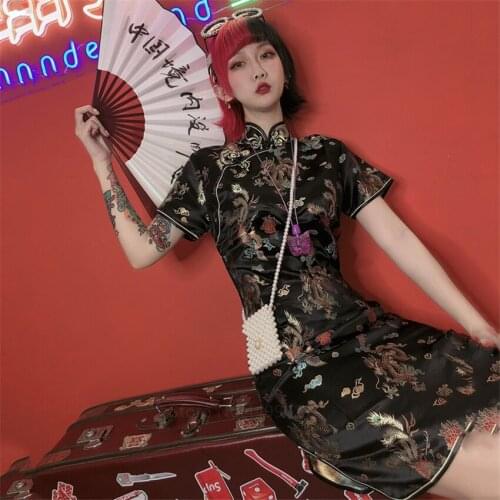 Chinese Traditional Dress Qipao Modern Retro Short Sleeve Floral Leisure Patterned Elegant Slim Sexy Clothes Tang Suit Cheongsam