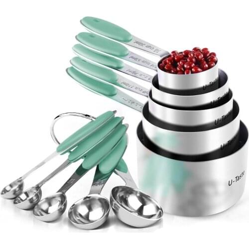 U-Taste 10PCS Measuring Cups Kitchen Measuring Spoons Stainless Steel Measuring Tools Silicone Handle Cooking Baking Accessories