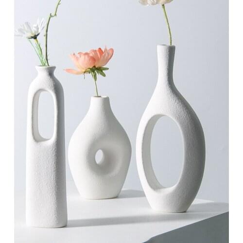Home Decor Vases Hollow Geometric Art Creative Ceramic Vase Living Room Decoration Flower Arrangement TV Cabinet Decoration
