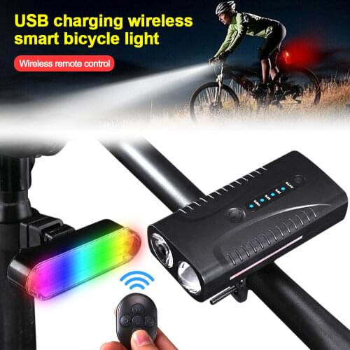 USB Rechargeable Front Bike Lamp Bike Horn Smart Sensor Cycling Light Colorful Warning Taillight with Wireless Remote Control