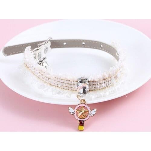 Collar for Cats adjustable Bow Tie Magical Girl Sakura Pink Cute Angel Cat Leash Lace with Bells Pet Products