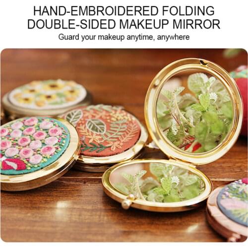 DIY Embroidery Mirror Handcraft Needlework Cross Stitch Kit Mini Round Makeup Mirror Double-Sided Mirror Material Package 2021