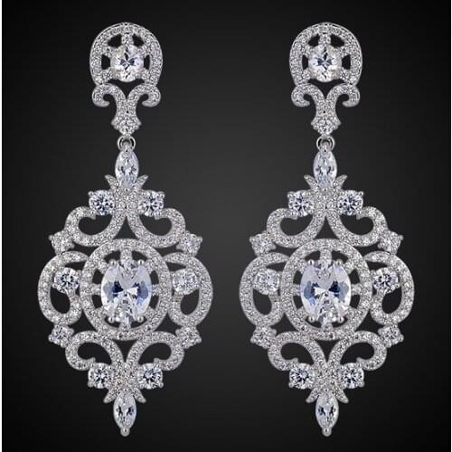 New High quality woman lady elegant big Waterdrop AAA Cubic Zirconia white gold Color luxury stud earrings GLE5607