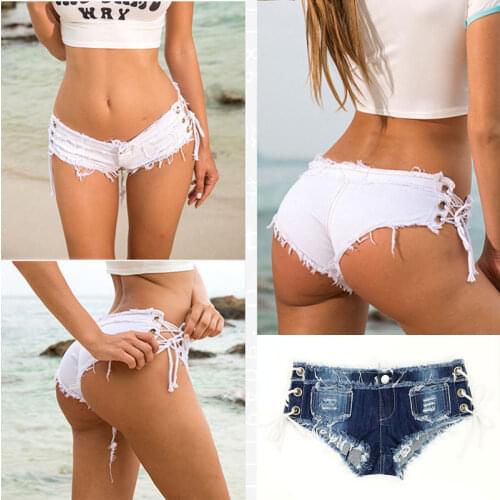 Summer Womens Ripped Low Waist Denim Shorts Sexy Fashion Nightclub Beach style Livestream Up Ultra short Mini Bikini Bottoms