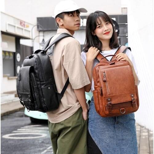 Womens Leather Backpack Fashionable Plaid Travel Pack Mini Laptop Vintage Leather Sheepskin Korean Mens Small Black Backpack