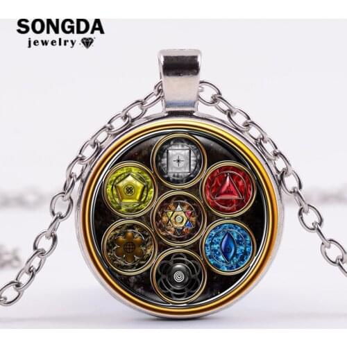 SONGDA Yoga Pendant Charm Necklace Women Seven Chakras Healing Balance Necklace Fashion Glass Dome Sacred Geometry Neck Jewelry