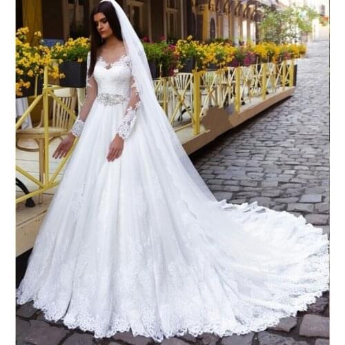 Vestido De Novia Lace Full Sleeves 2018 Vintage Bridal Gown With Crystal Made in China Casamento mother of the bride dresses