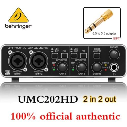100% original authentic BEHRINGER UMC202HD Electric Guitar Live Recording External Sound Card Professional USB Computer