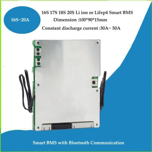 16S 60V Smart Bluetooth li ion battery BMS or 48V Lifepo4 Battery PCB with 30A or 50A Current UART Communication