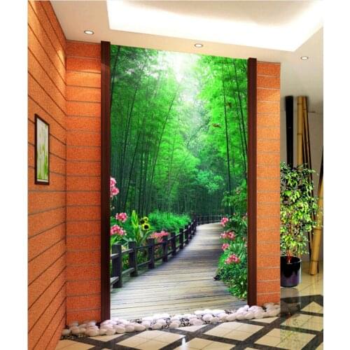 Custom photo 3d wallpaper flowers and bamboo forest landscape porch Living room decoration painting 3d wall murals wallpaper